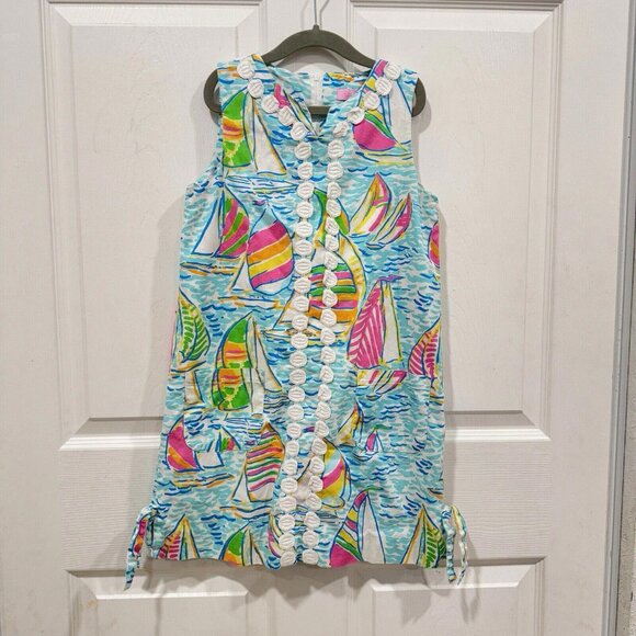 Lilly Pulitzer U Gotta Regetta Minnie Shift Dress Children Size 10 Poppy - Picture 2 of 8